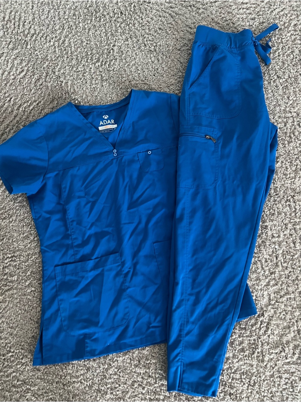 ADAR Women's Short Sleeve Scrub Top & Jogger Pants in Royal Blue